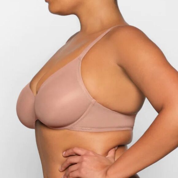 NWT SKIMS No Show Molded Unlined Demi Sheer Sexy Nude Lingerie Bra In Sienna - Picture 3 of 10